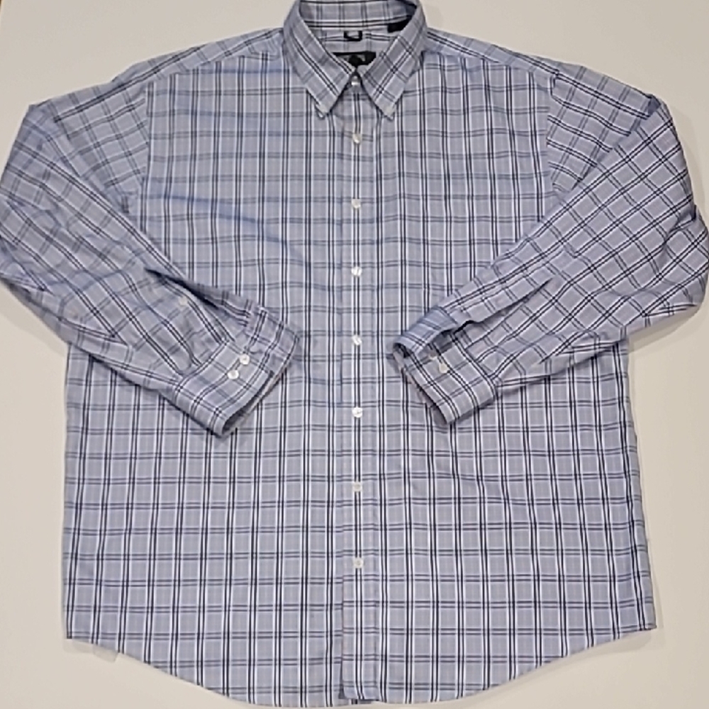 Kenneth Cole Reaction Plaid Button Down Shirt Blue 17-17.5 - Picture 2 of 10